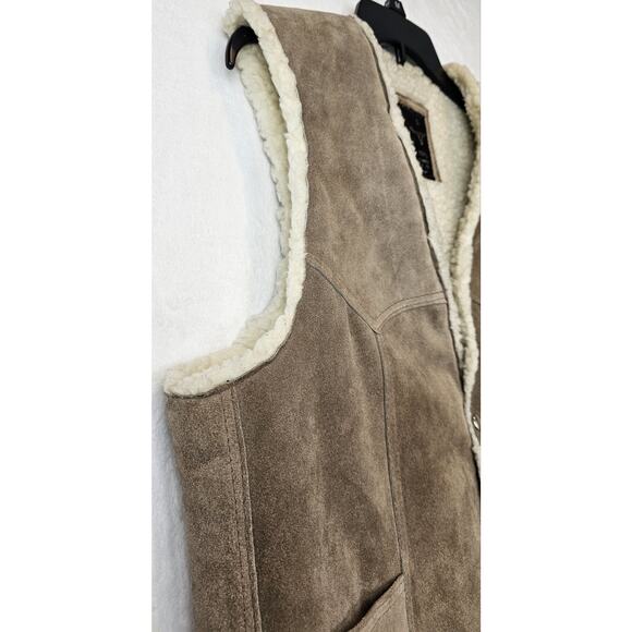 Vtg Suede Leather Vest Sherpa Lined Made Mexico Western Hippie Cowboy 70s 80s L - Picture 3 of 15